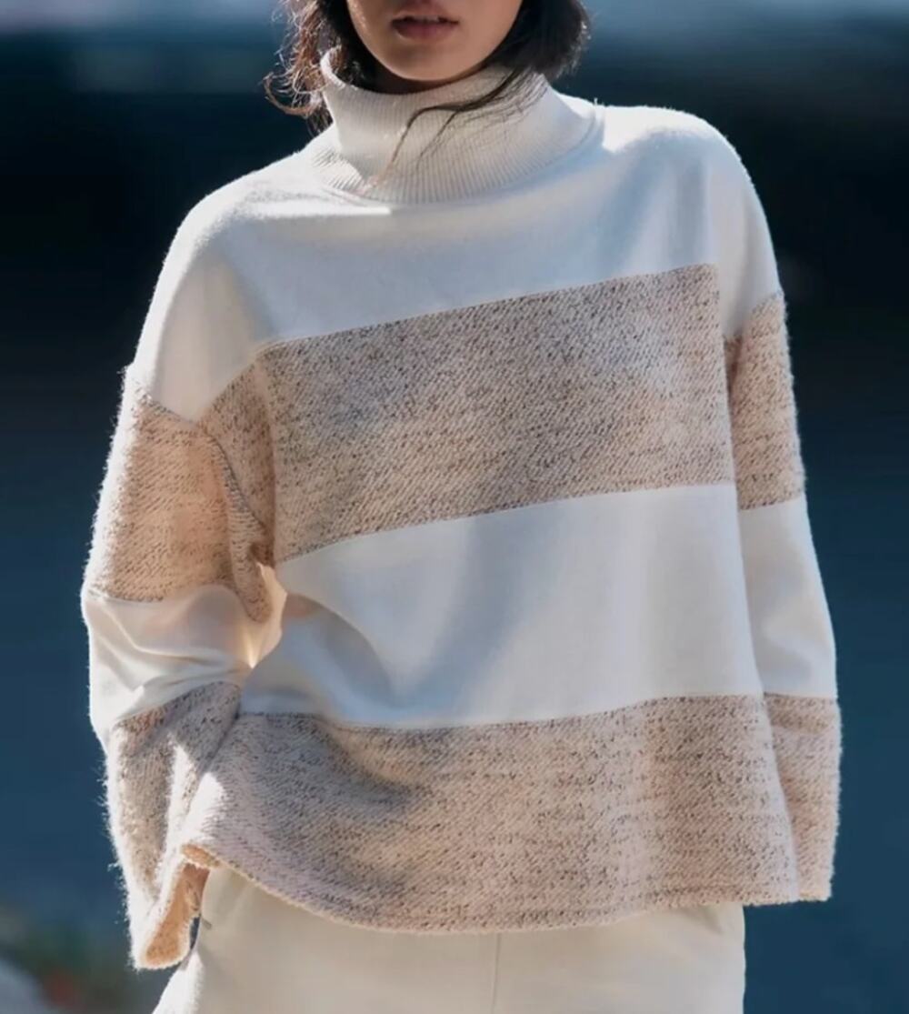 Anthropologie Daily Practice Cotton Mock Neck Sweatshirt Ivory Size Small